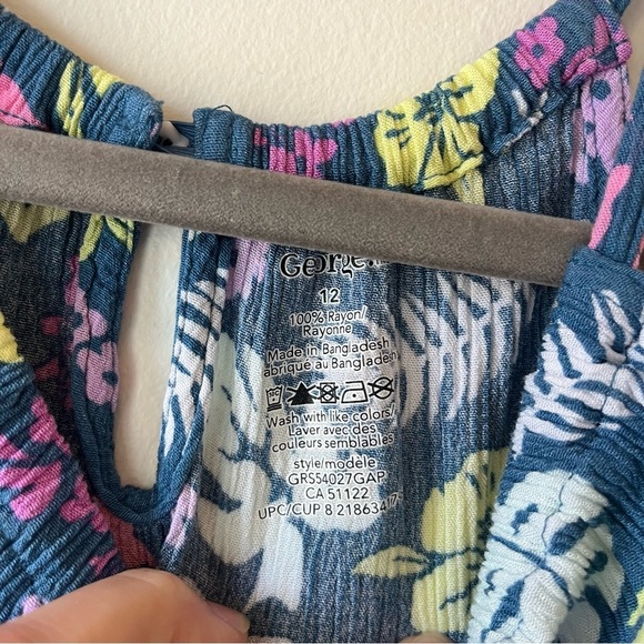 George Girls Navy Blue Tropical Floral Sundress Size 12 Rayon Midi Summer Dress - Picture 6 of 7